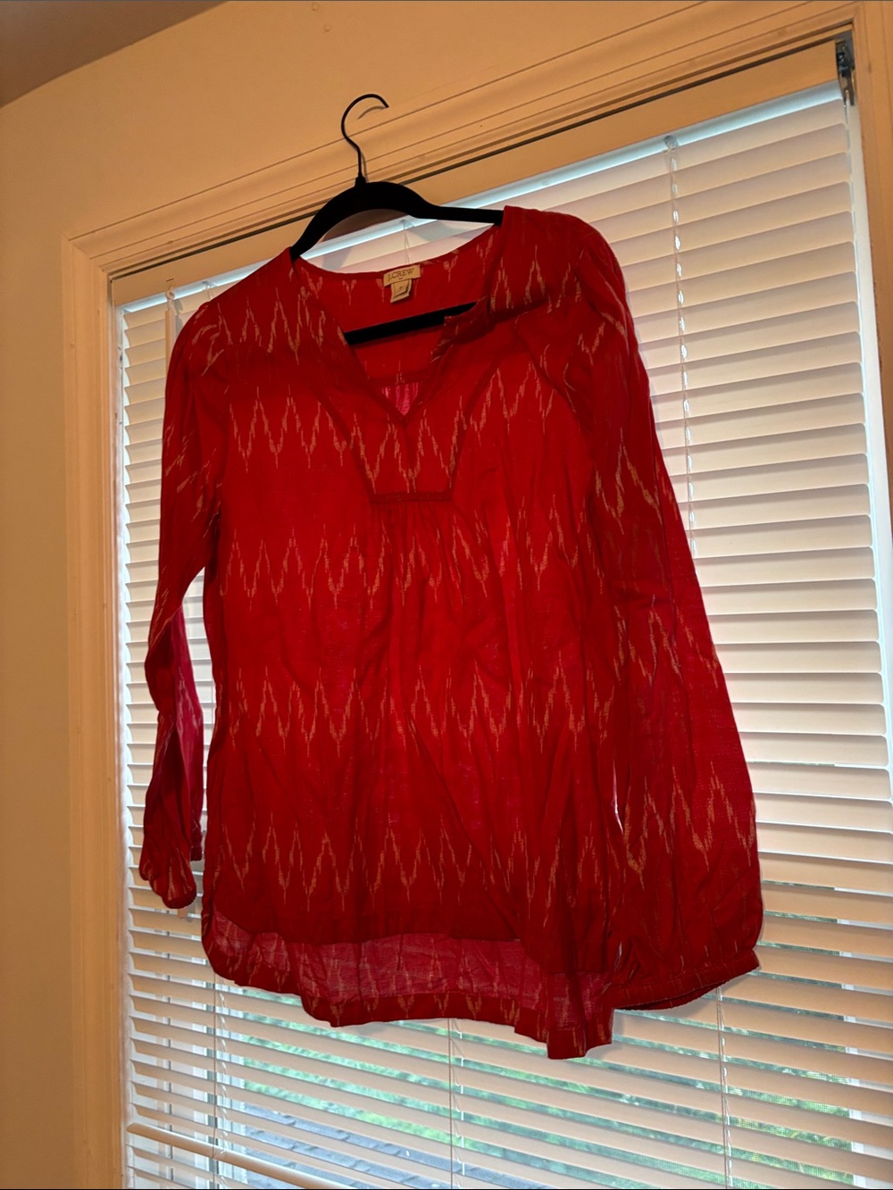J. Crew Red Patterned Long-Sleeve Tunic Top